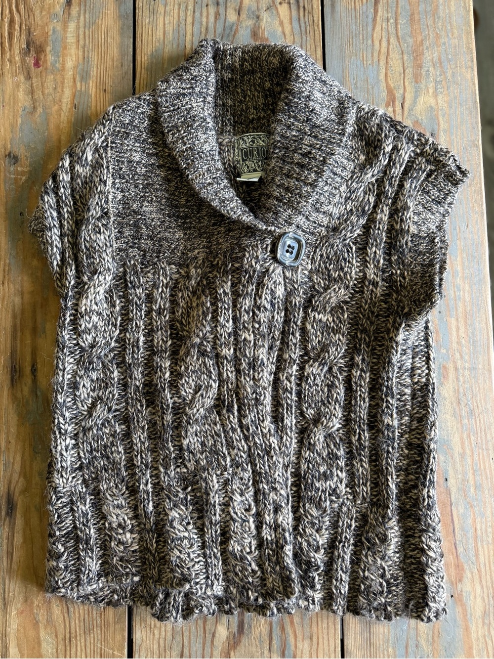 Curio Cottage Cable-Knit Shawl Collar Sweater Vest - Brown Gray